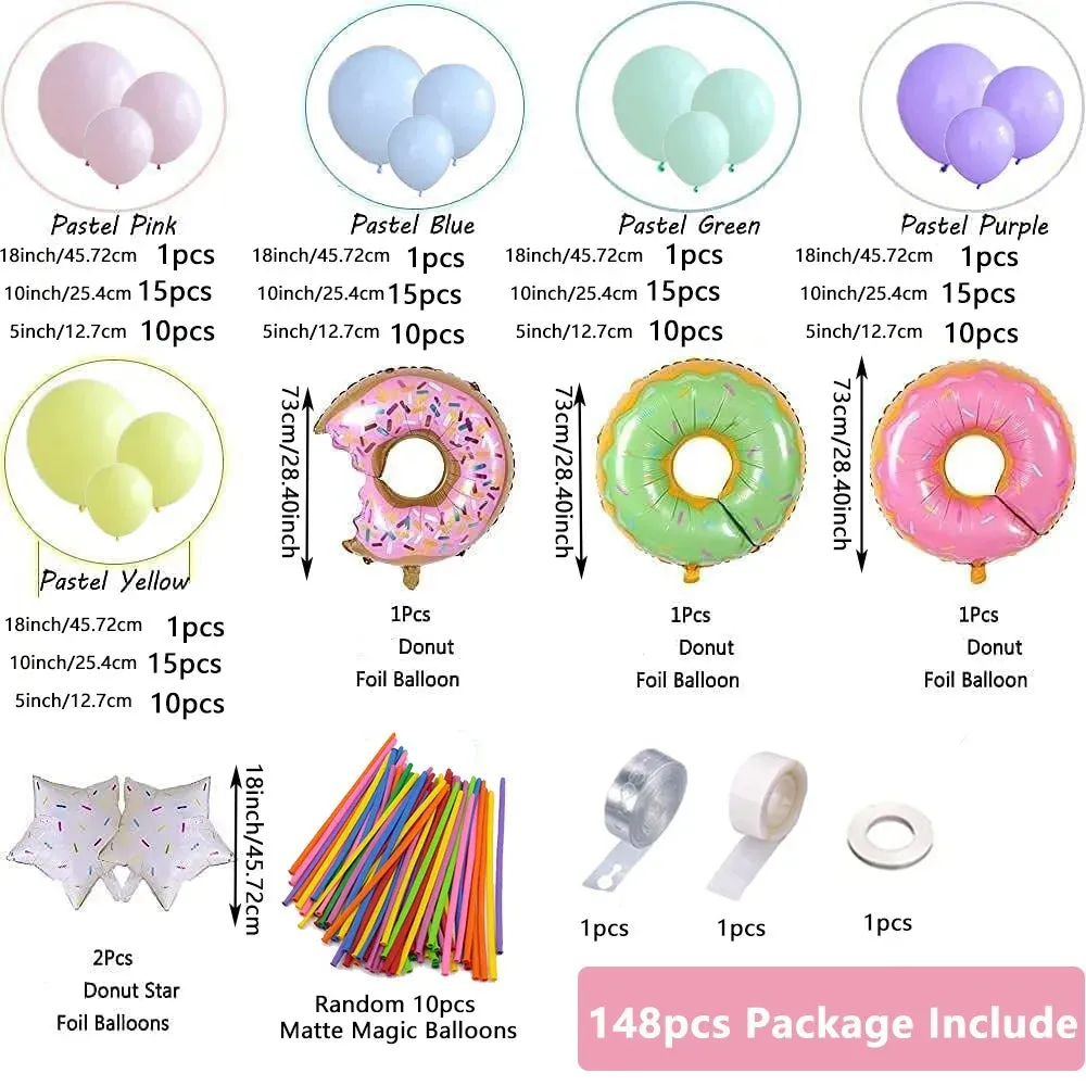 148Pcs Rainbow Ice Cream Doughnut Balloon Arch Set Summer Ice Cream Party Birthday Party Decoration Holiday Supplies