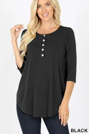 3/4 SLEEVE DOLPHIN HEM SHELL BUTTON TOP