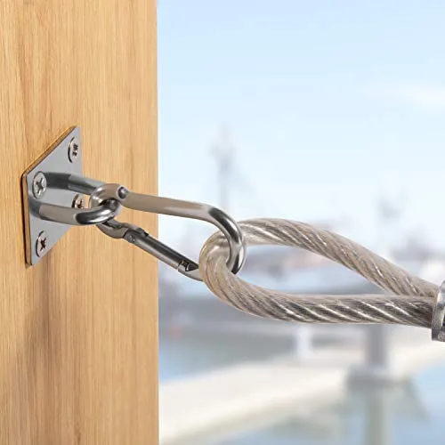 4 PCS M6 Premium Heavy Duty Square Stainless Steel Pad Eye Hooks   4PCS Snap Hooks and 16 PCS Screws with 16 PCS Plastic Expansion Tube, Ceiling Hooks Heavy Duty for Outdoor Indoor Activity