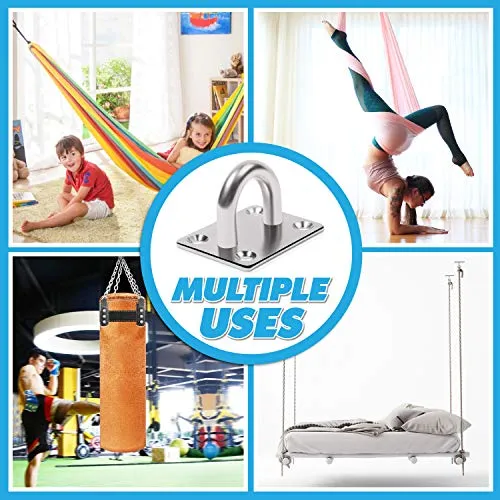 4 PCS M6 Premium Heavy Duty Square Stainless Steel Pad Eye Hooks   4PCS Snap Hooks and 16 PCS Screws with 16 PCS Plastic Expansion Tube, Ceiling Hooks Heavy Duty for Outdoor Indoor Activity