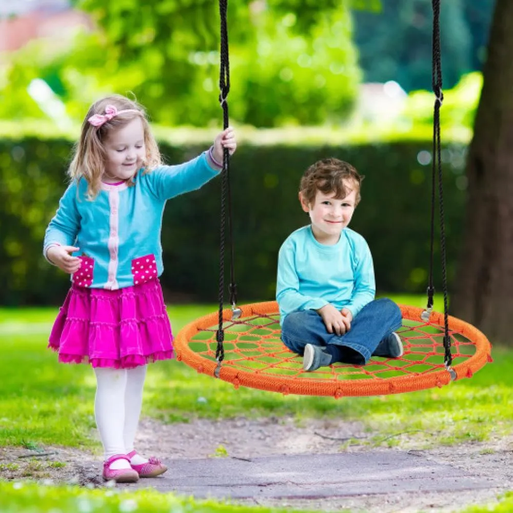 40 Inch Spider Web Tree Swing Kids Outdoor Play Set with Adjustable Ropes-Green