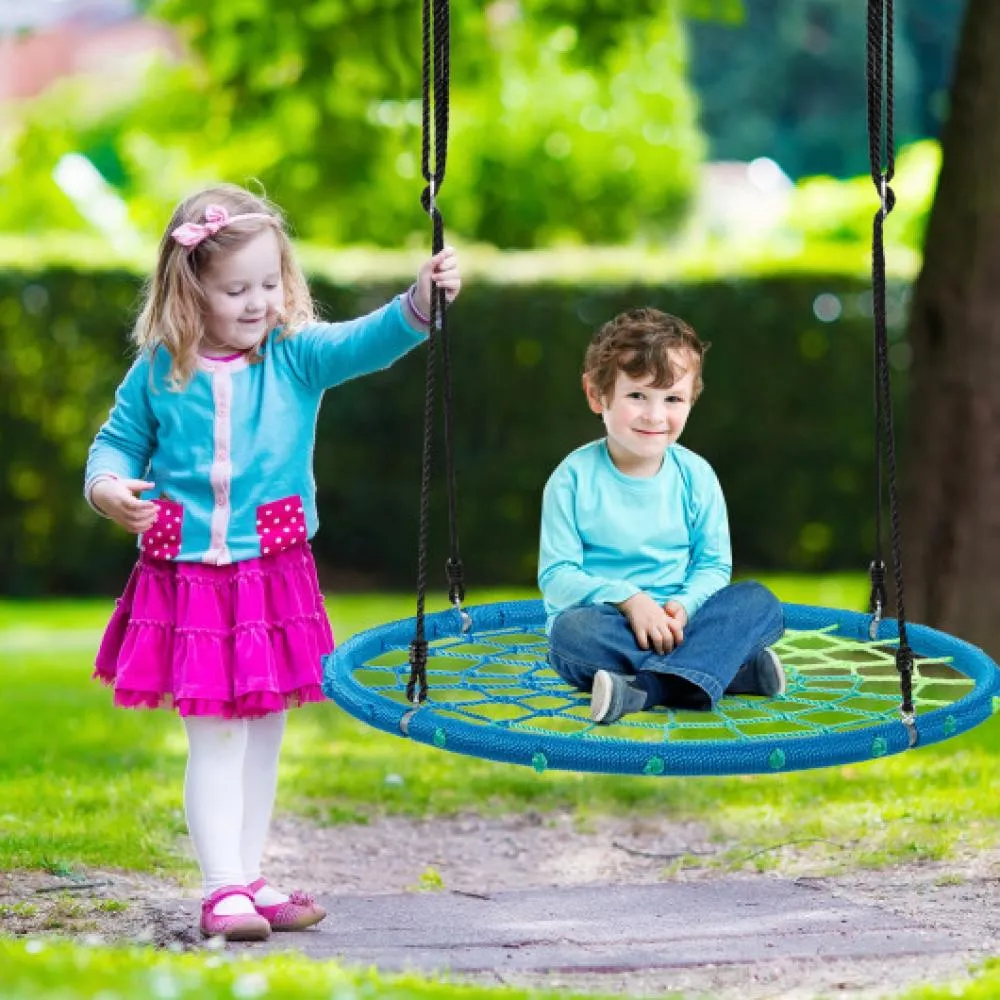 40 Inch Spider Web Tree Swing Kids Outdoor Play Set with Adjustable Ropes-Green