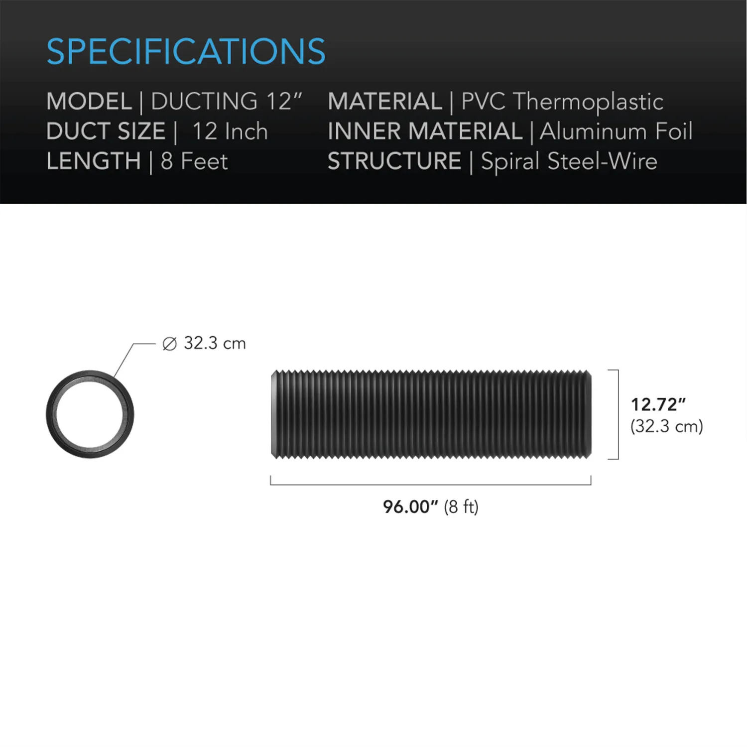 AC Infinity Flexible Four-Layer Ducting, 8-FT Long, 12-Inch