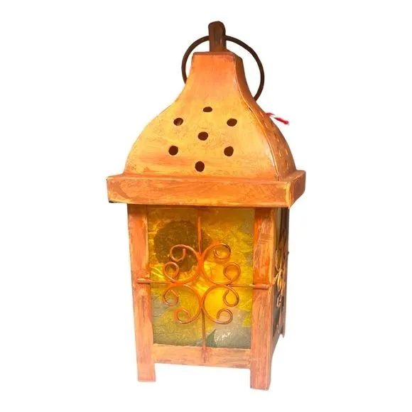 Artisan Crafted Metal Lantern Decoupaged with Sunflower Paper and Hand Painted