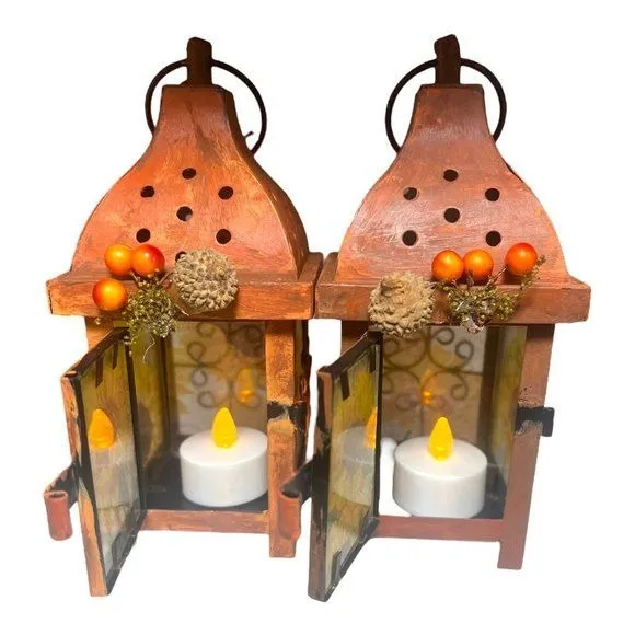 Artisan Crafted Metal Lantern Decoupaged with Sunflower Paper and Hand Painted
