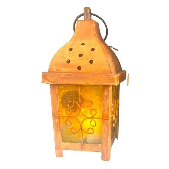 Artisan Crafted Metal Lantern Decoupaged with Sunflower Paper and Hand Painted
