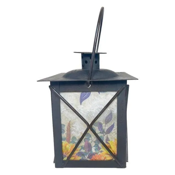 Artisan Crafted Metal Lantern Decoupaged with Sunflower Paper and Hand Painted
