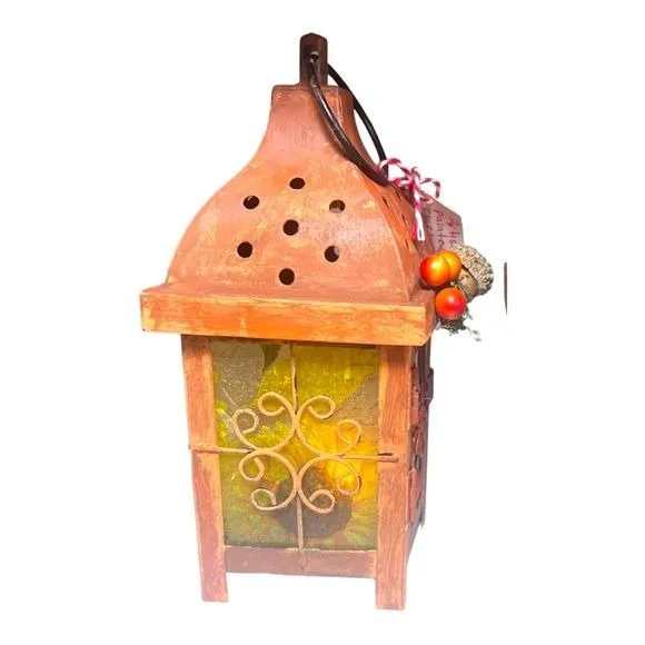 Artisan Crafted Metal Lantern Decoupaged with Sunflower Paper and Hand Painted