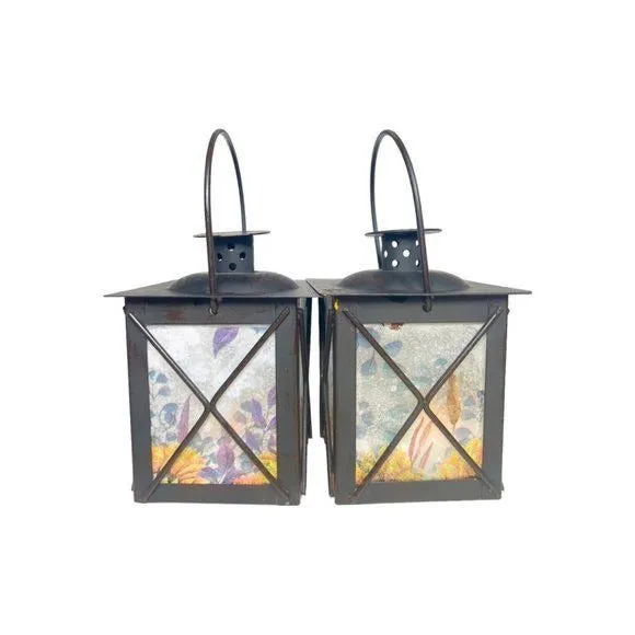 Artisan Crafted Metal Lantern Decoupaged with Sunflower Paper and Hand Painted