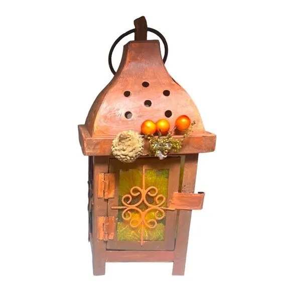 Artisan Crafted Metal Lantern Decoupaged with Sunflower Paper and Hand Painted