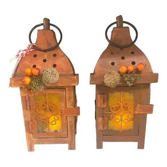Artisan Crafted Metal Lantern Decoupaged with Sunflower Paper and Hand Painted