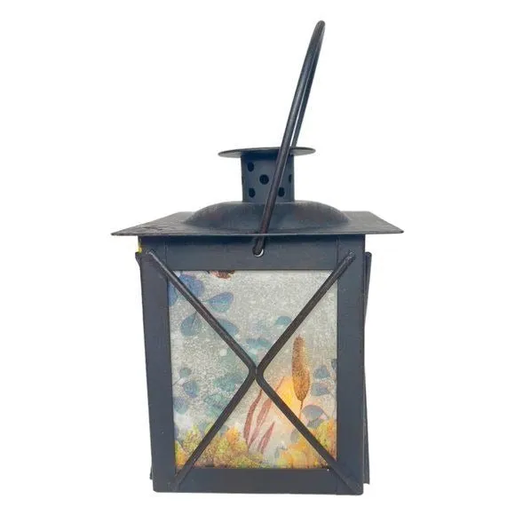 Artisan Crafted Metal Lantern Decoupaged with Sunflower Paper and Hand Painted