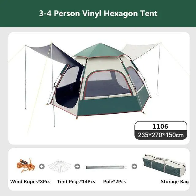 Automatic Hexagon Thickened Camping Tent For Family Outdoor Activities