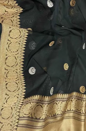 Black Handloom Banarasi Pure Kora Silk Sona Roopa Saree