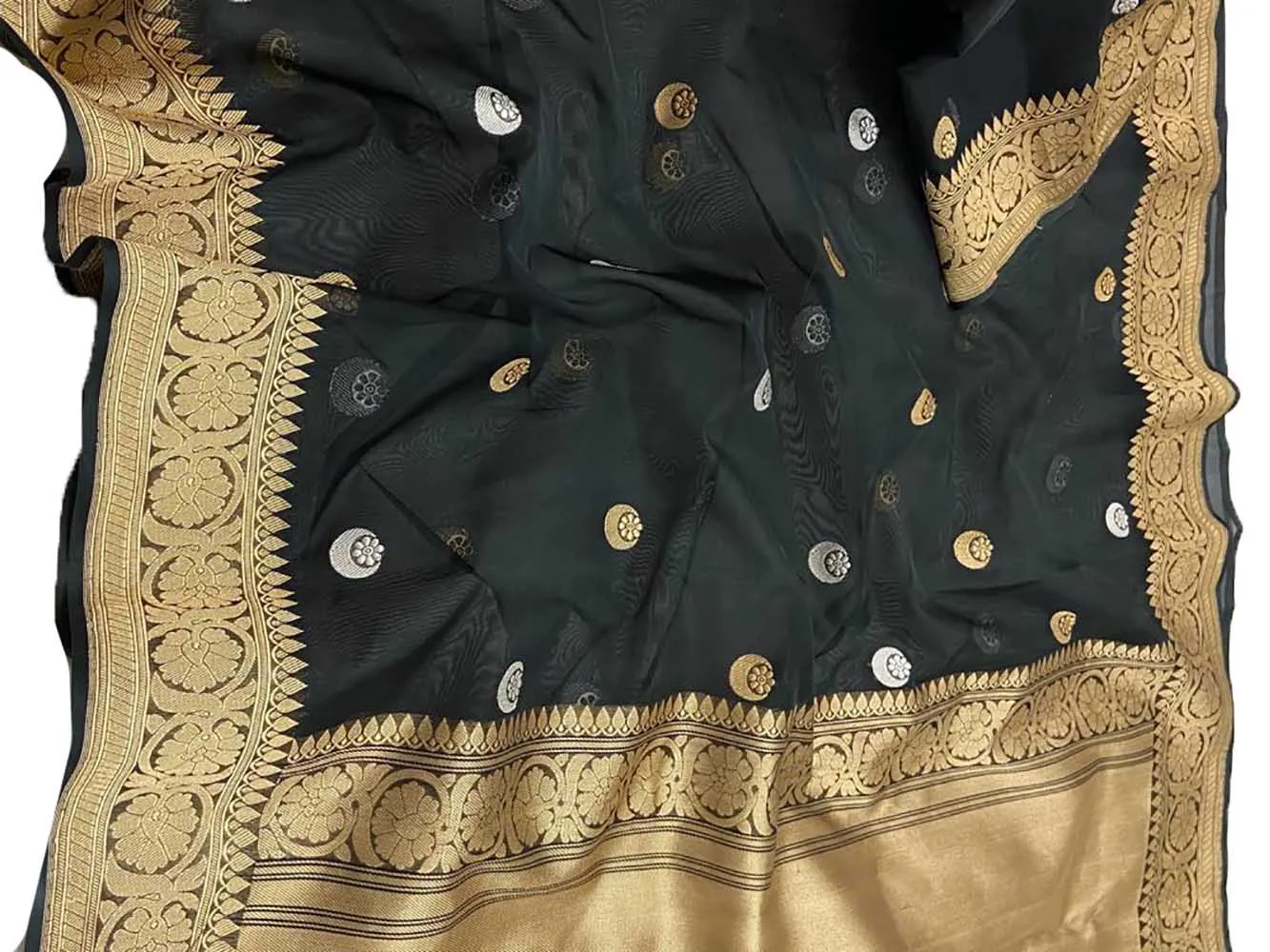 Black Handloom Banarasi Pure Kora Silk Sona Roopa Saree