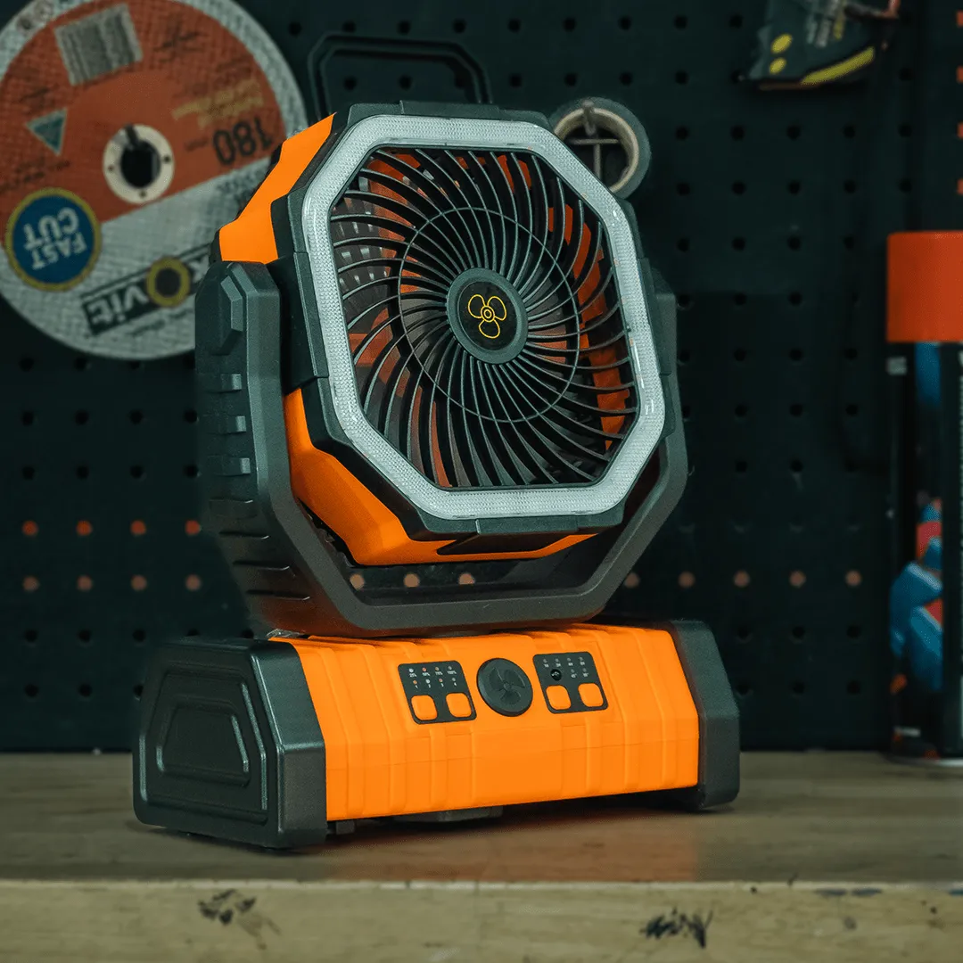 Camping Fan Portable with Remote & LED Light | 360 Rotating | Hanging