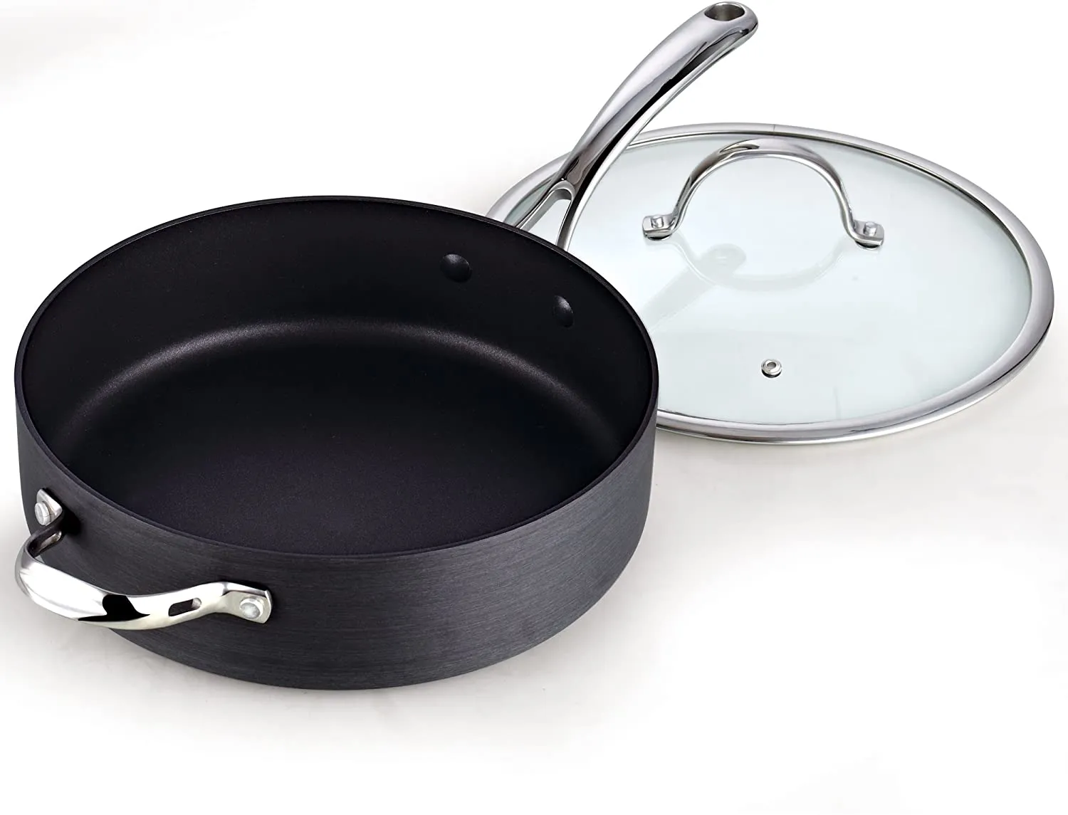 Cooks Standard Hard Anodized Nonstick Deep Sauté Pan 11-inch, 5 Quart Frying Pan Saute Pan Skillet with Stainless Steel Lid, Stay-Cool Handle, Black