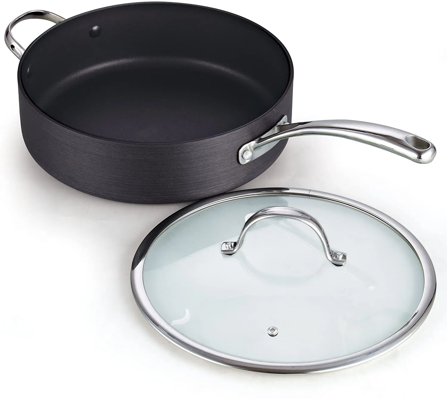 Cooks Standard Hard Anodized Nonstick Deep Sauté Pan 11-inch, 5 Quart Frying Pan Saute Pan Skillet with Stainless Steel Lid, Stay-Cool Handle, Black