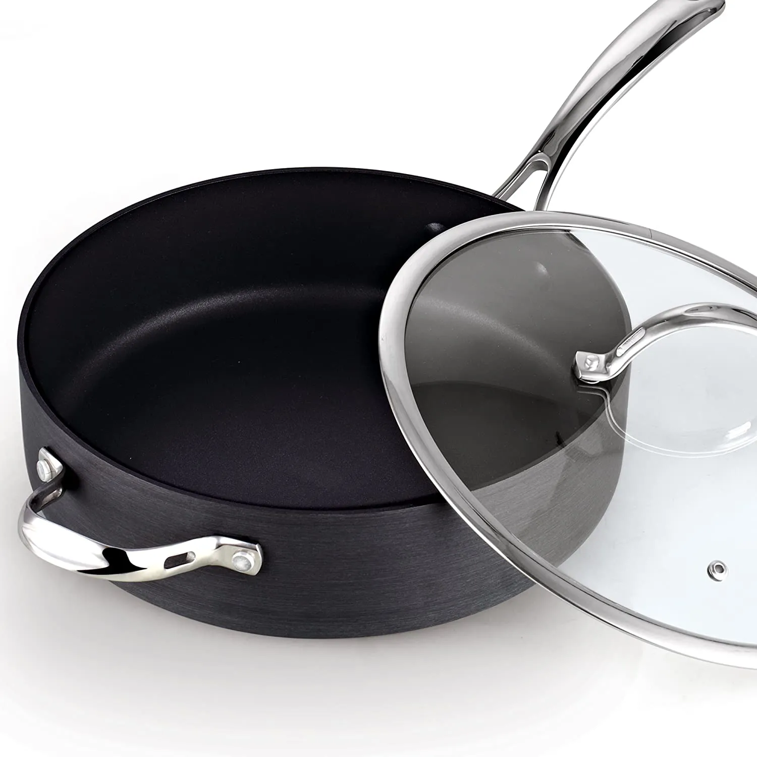 Cooks Standard Hard Anodized Nonstick Deep Sauté Pan 11-inch, 5 Quart Frying Pan Saute Pan Skillet with Stainless Steel Lid, Stay-Cool Handle, Black