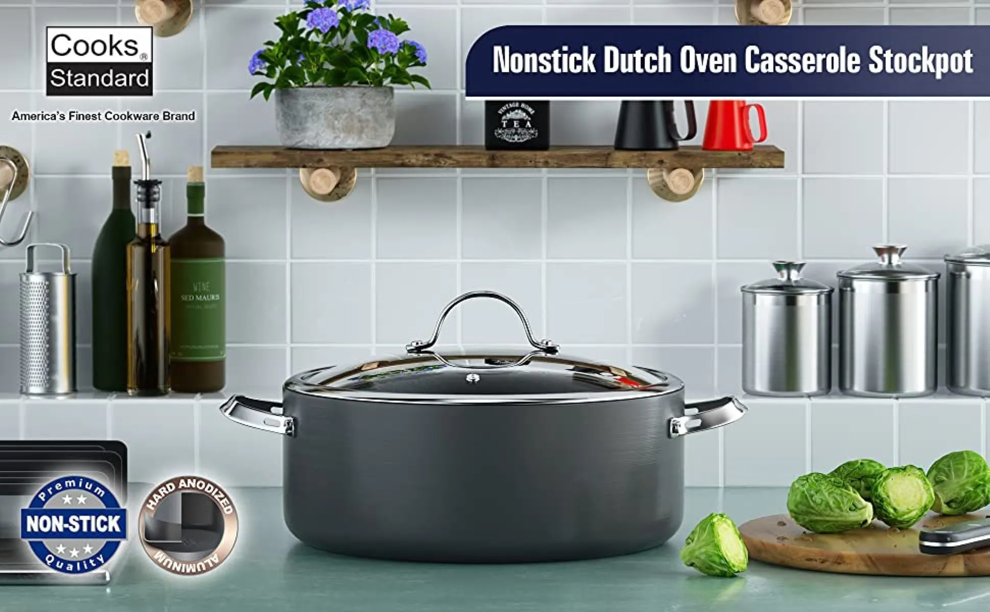 Cooks Standard Hard Anodized Nonstick Deep Sauté Pan 11-inch, 5 Quart Frying Pan Saute Pan Skillet with Stainless Steel Lid, Stay-Cool Handle, Black