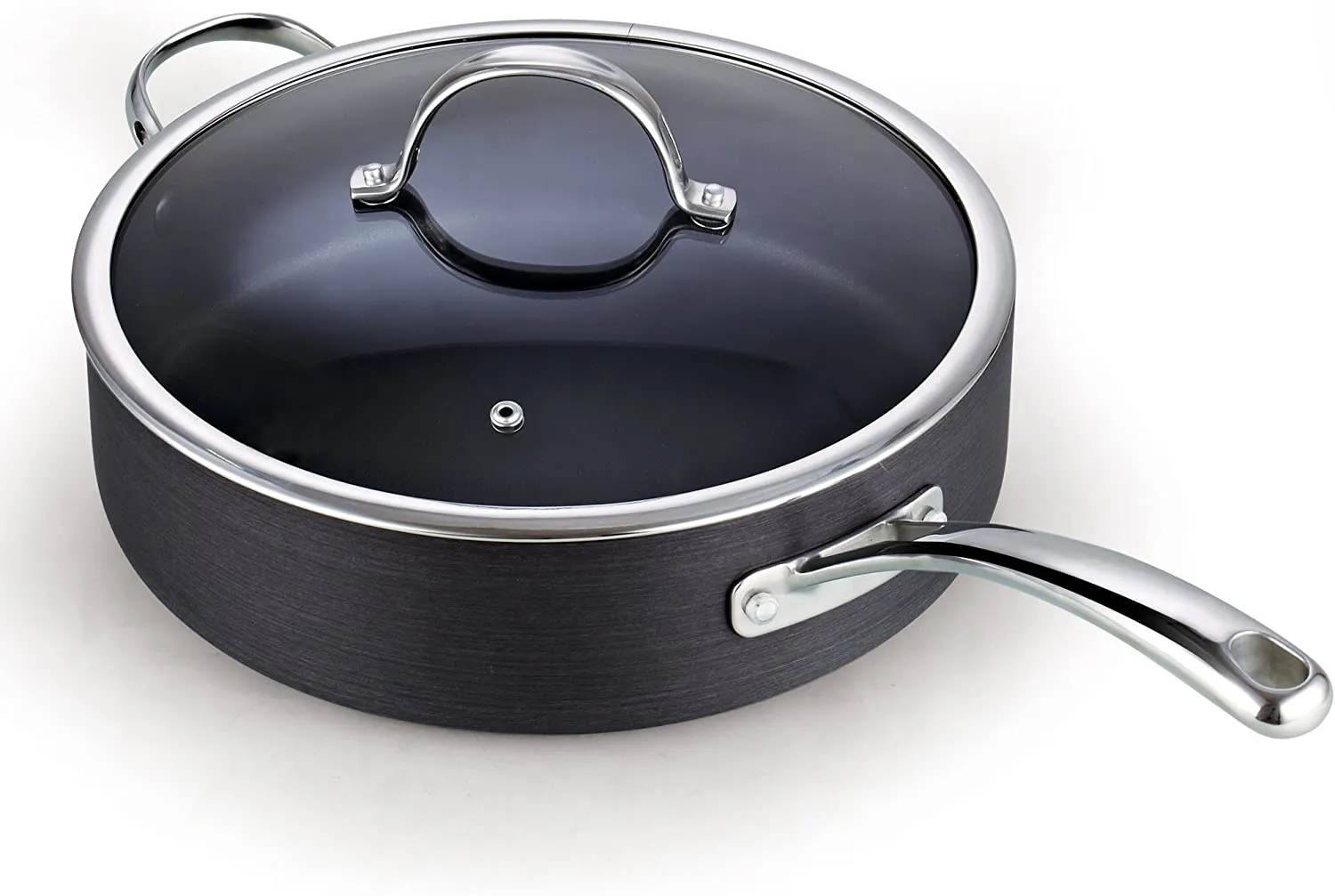 Cooks Standard Hard Anodized Nonstick Deep Sauté Pan 11-inch, 5 Quart Frying Pan Saute Pan Skillet with Stainless Steel Lid, Stay-Cool Handle, Black