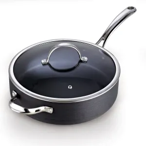 Cooks Standard Hard Anodized Nonstick Deep Sauté Pan 11-inch, 5 Quart Frying Pan Saute Pan Skillet with Stainless Steel Lid, Stay-Cool Handle, Black
