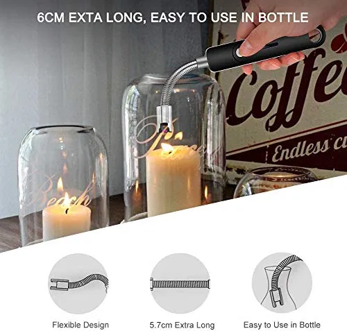 DOCOSS Rechargeable Electric Gas Lighter Kitchen Lighter 280 mAh High Battery Capacity Chargeable USB Arc Multi Purpose 360 Degree Flexible Long Lighter for Candle, Gas, Diyas, Agarbatti - Black