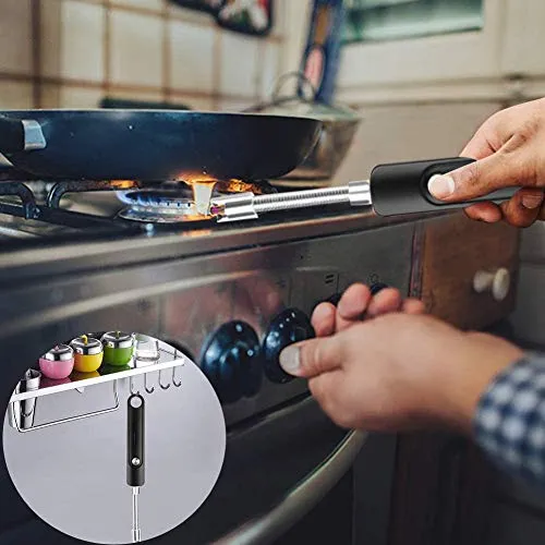 DOCOSS Rechargeable Electric Gas Lighter Kitchen Lighter 280 mAh High Battery Capacity Chargeable USB Arc Multi Purpose 360 Degree Flexible Long Lighter for Candle, Gas, Diyas, Agarbatti - Black