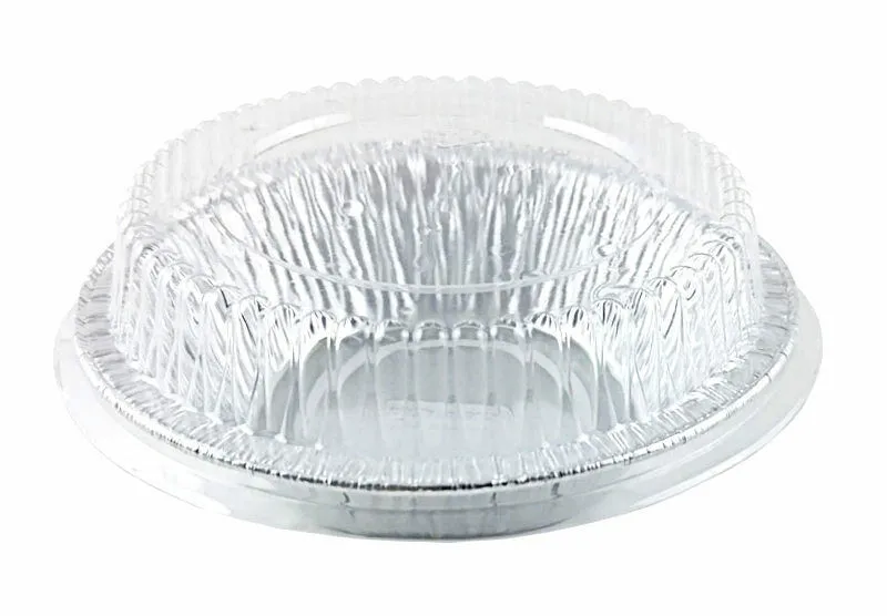 Durable 4 7/8" Foil Tart Pan 1 1/4" Deep w/Clear Dome Lid 50/PK