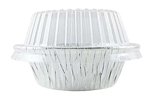 Durable 5 3/4" Deep Foil Meat/Pot Pie Pan w/Clear Dome Lid 125/PK