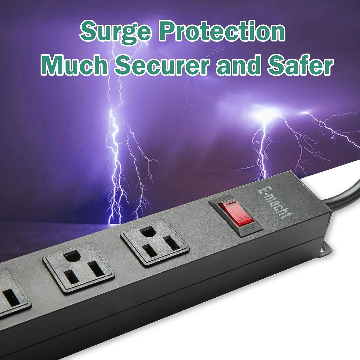 E-Macht Long Power Strip Surge Protector, 6 Outlets Metal Outlet, Wall Mountable, 6 ft Long Extension Cord, 2 Pack