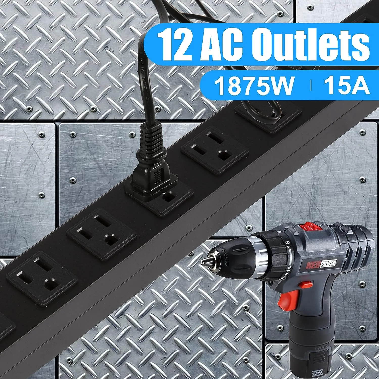 E-Macht Power Strip, Mountable Surge Protector with Outlets and USB Ports 6 Feet Long Extension Cord for Home, Office -Black (1, 12 outlets)