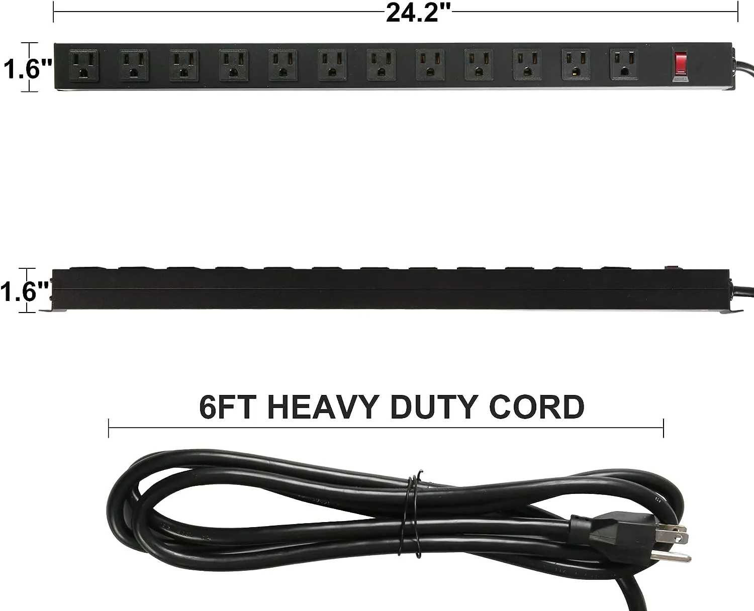 E-Macht Power Strip, Mountable Surge Protector with Outlets and USB Ports 6 Feet Long Extension Cord for Home, Office -Black (1, 12 outlets)
