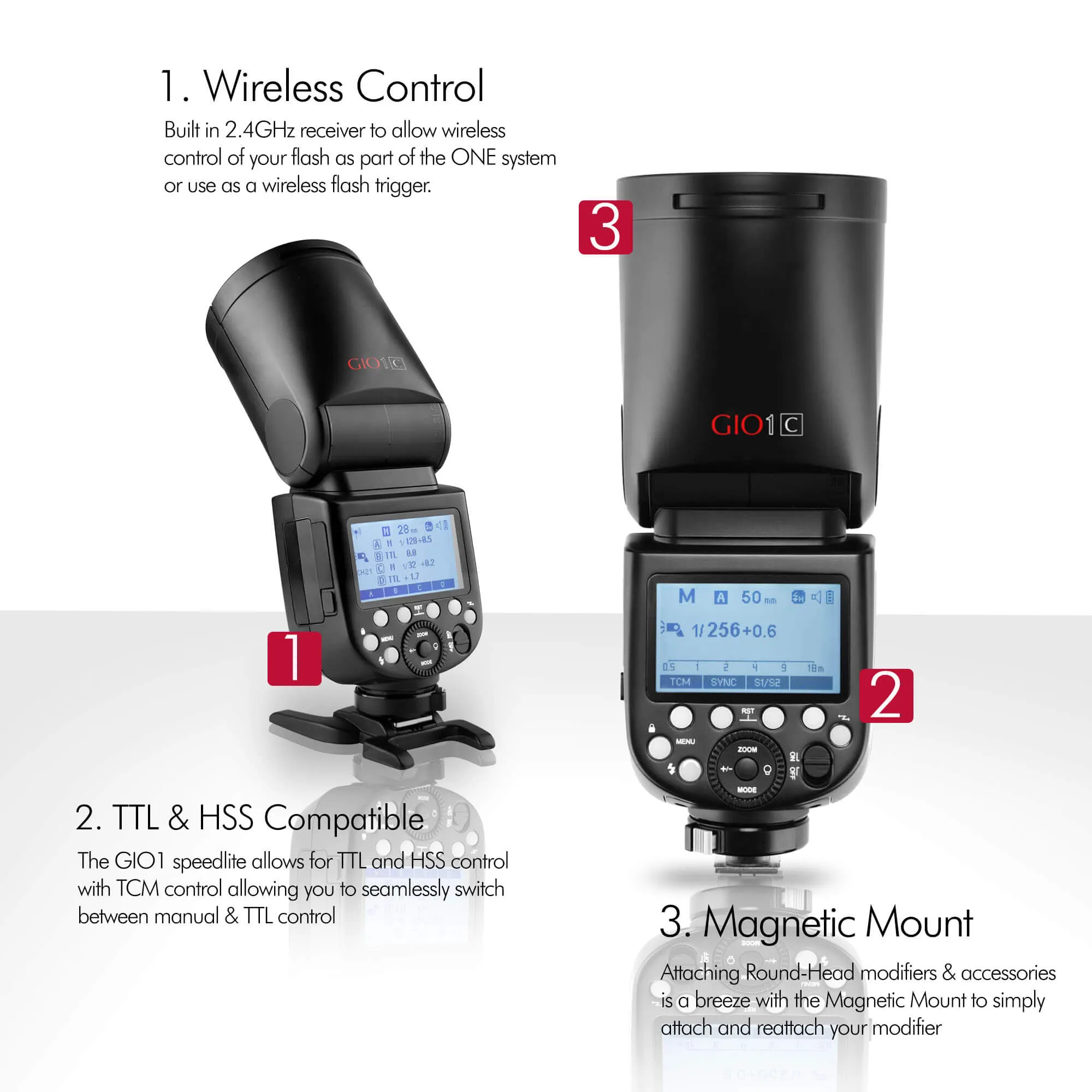 GIO1 (V1) 2.4GHz Round-Head TTL & HSS Speedlite with Rechargeable Battery