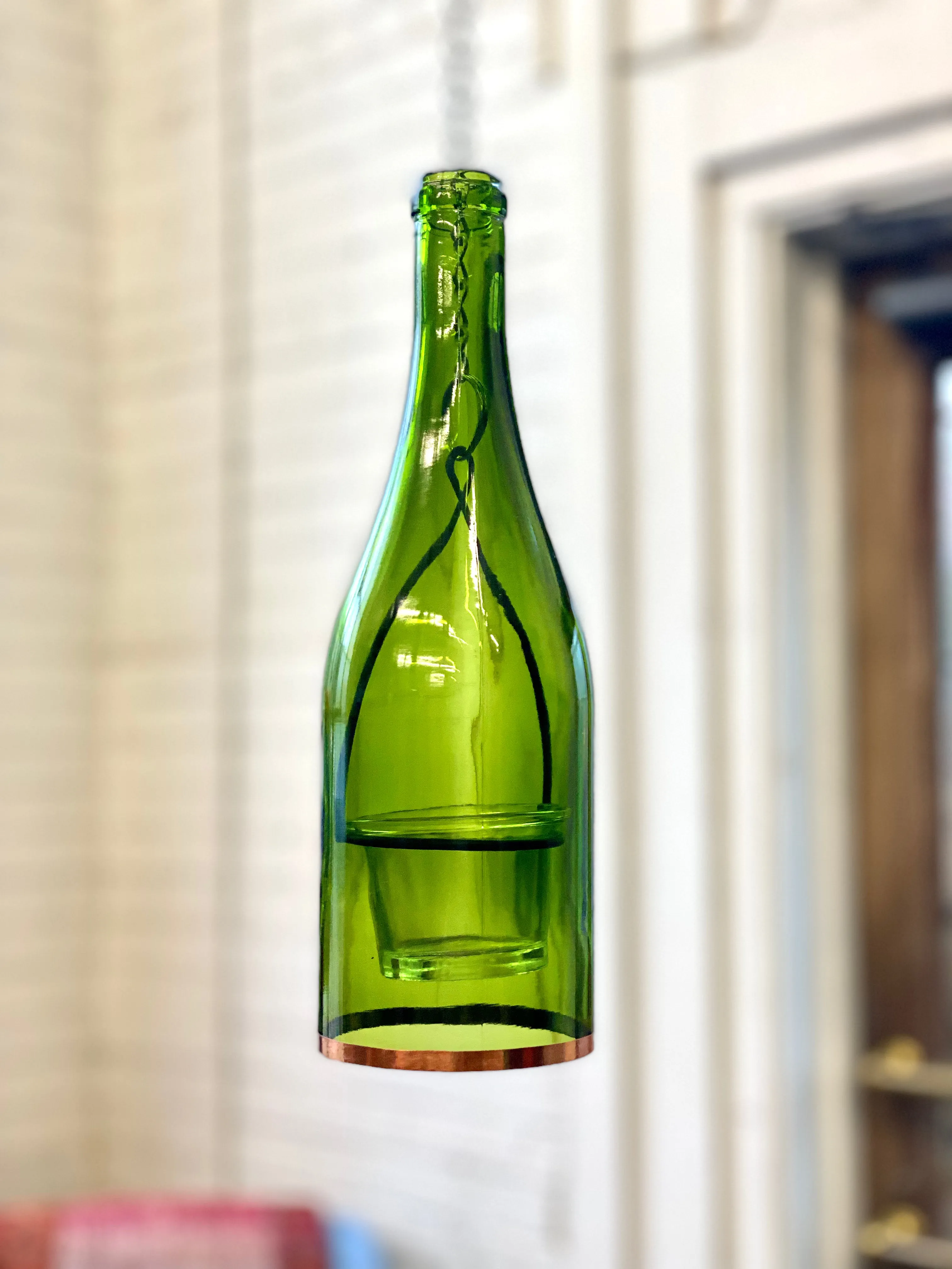 Glass Wine Bottle Hanging Lantern with Votive Candle Holder