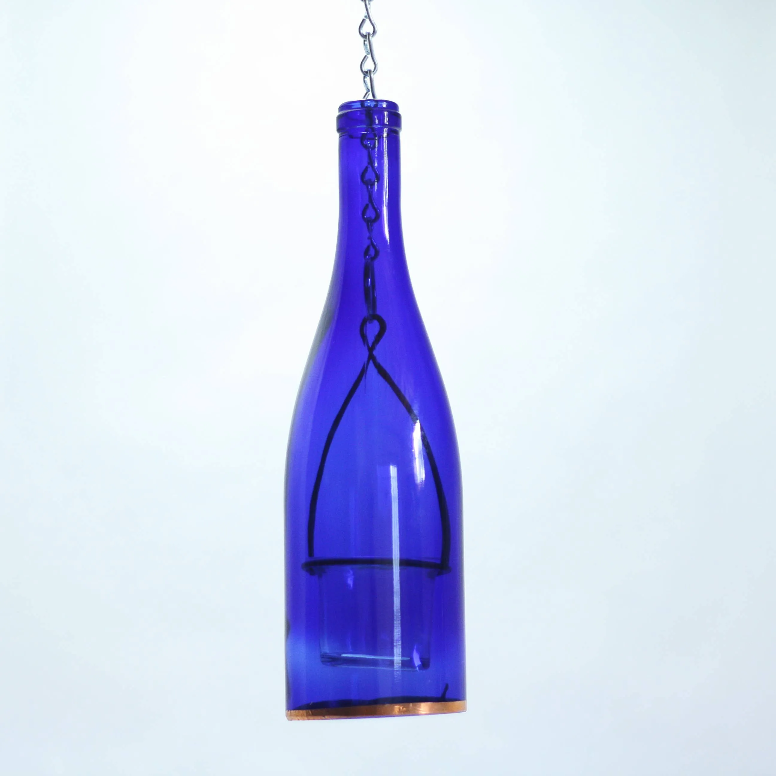Glass Wine Bottle Hanging Lantern with Votive Candle Holder