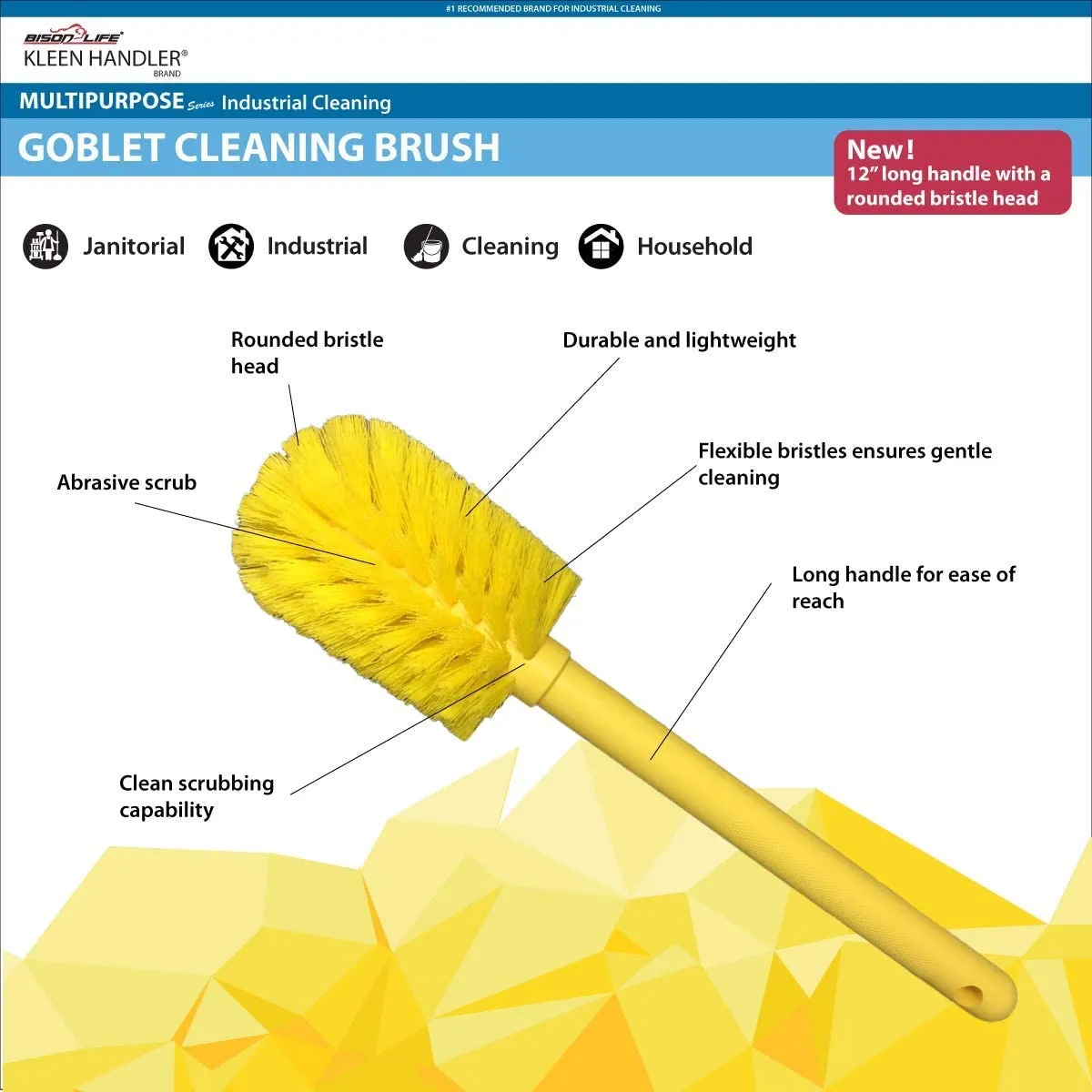 Goblet Cleaning Bottle Brush, Durable Bristles and Long Handle, Yellow