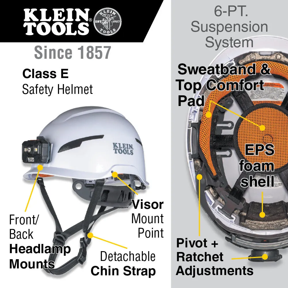 Klein 60564 Safety Helmet, Type-2, Non-Vented Class E, White