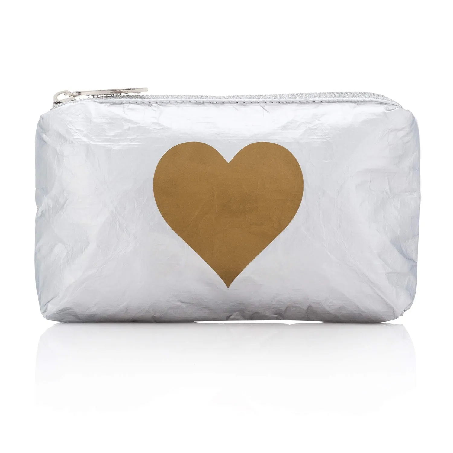 Mini Padded Zipper Pack in Silver with Gold Heart