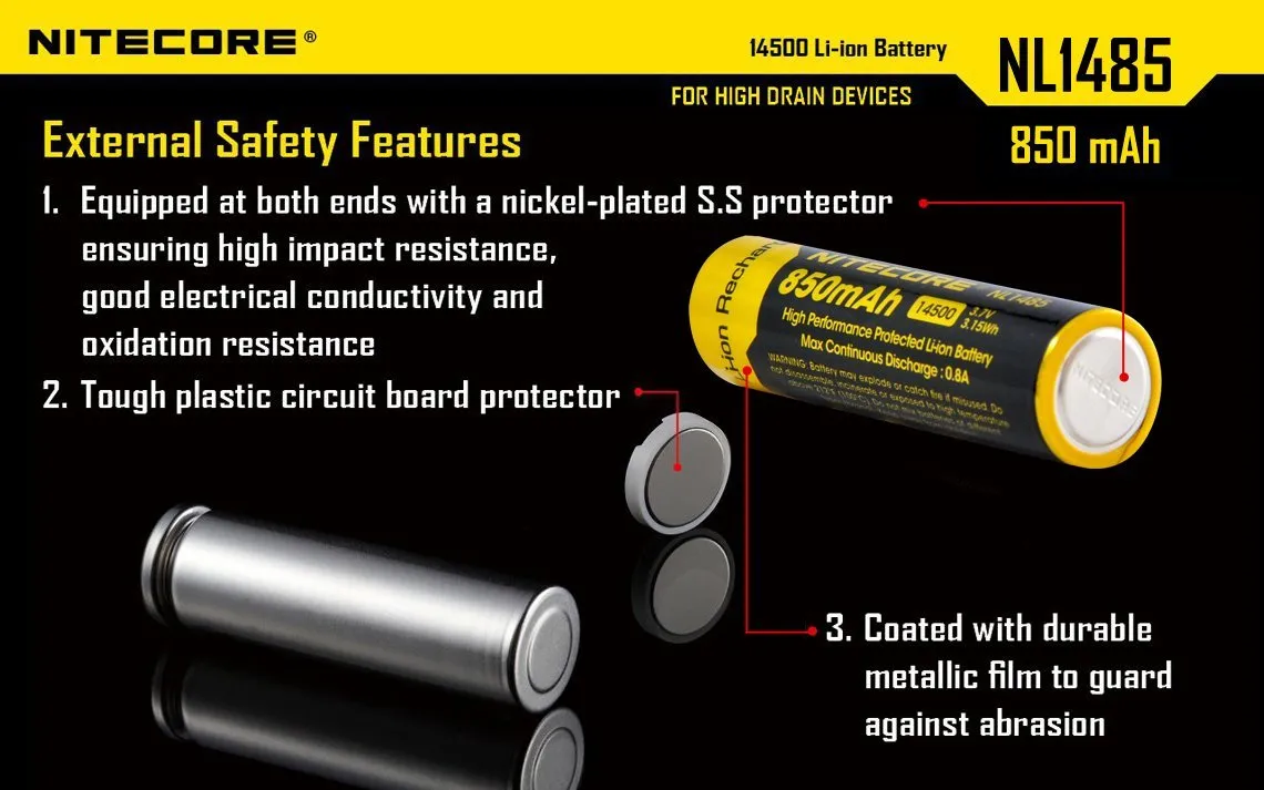 NiteCore NL1485 14500 850mAh Li-on Rechargeable Battery