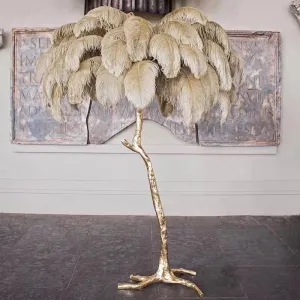 Nordic Luxury Living Room Floor Lamp Ostrich Feather LED Floor Lamp for Bedroom Sofa Corner Modern Gold Resin Indoor Floor Light