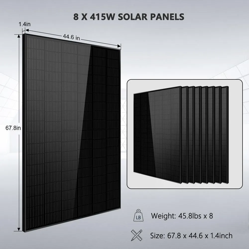 Off-Grid Solar Kit 6500W 48VDC 120/240VAC LifePo4 10.24KWH Lithium Battery 8 X 415W Solar Panels SGR-6510E
