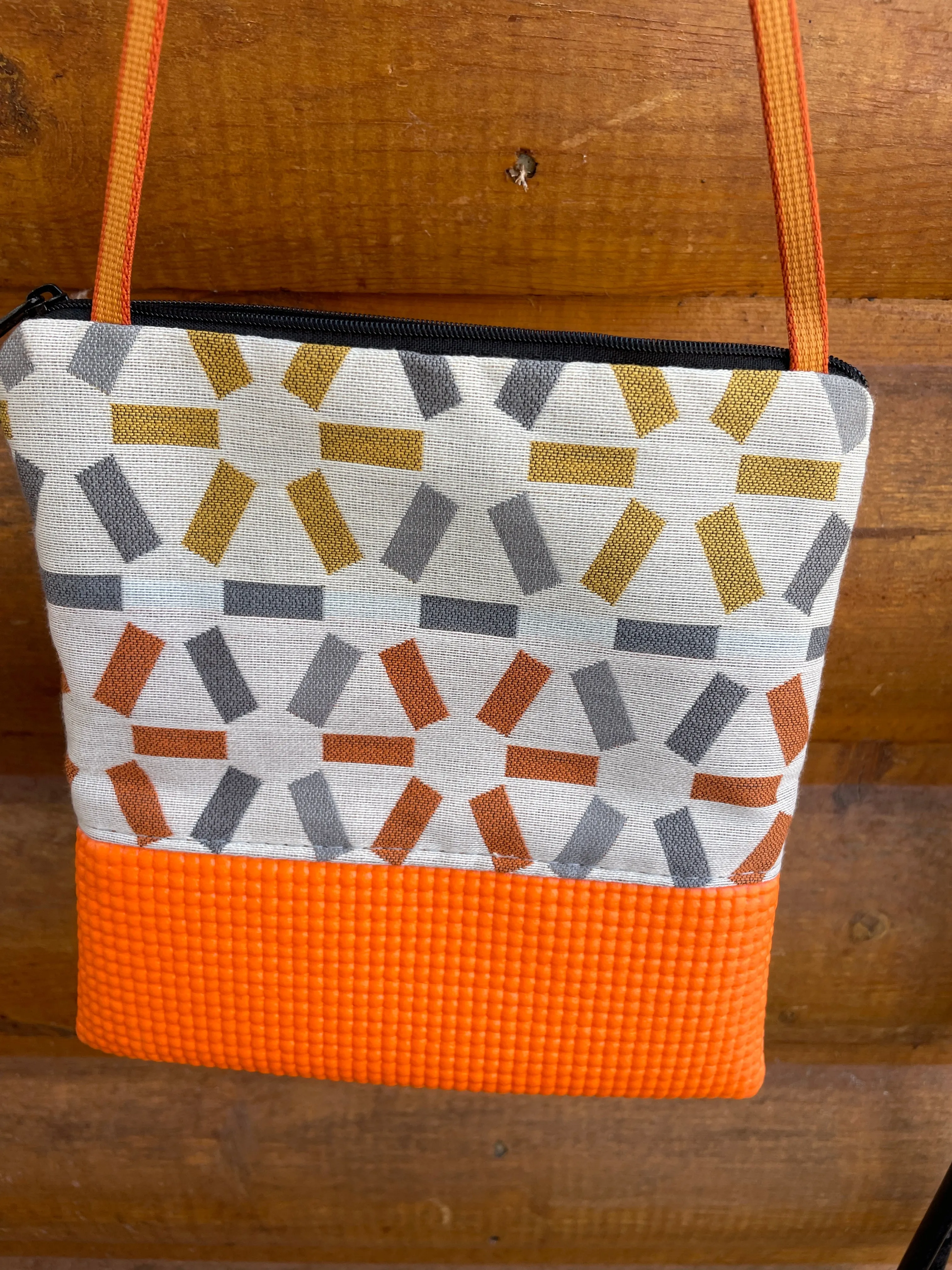 Stella Orange Cross Body Purse- Geometric Print Fabric