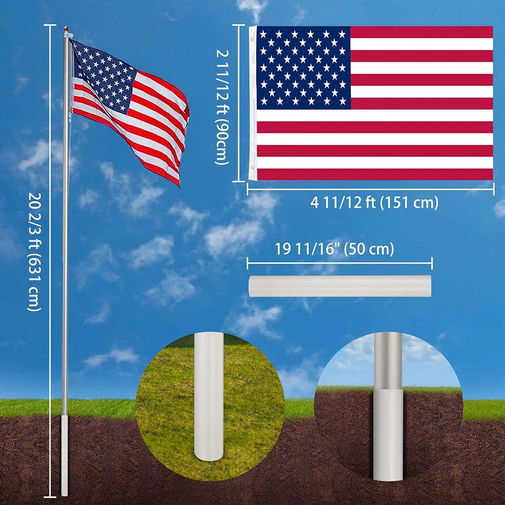 TheLAShop 20 ft Aluminum Sectional Flagpole Kit with US Flag