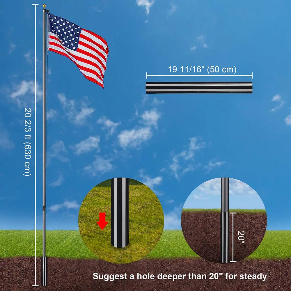 TheLAShop 20 ft Aluminum Sectional Flagpole Kit with US Flag