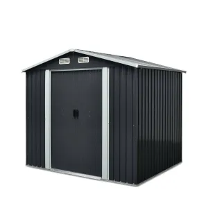 TMG Industrial 6’ x 8’ Galvanized Apex Roof Metal Shed, 29 GA Corrugated Metal, 67” Edge Height, TMG-MS0608