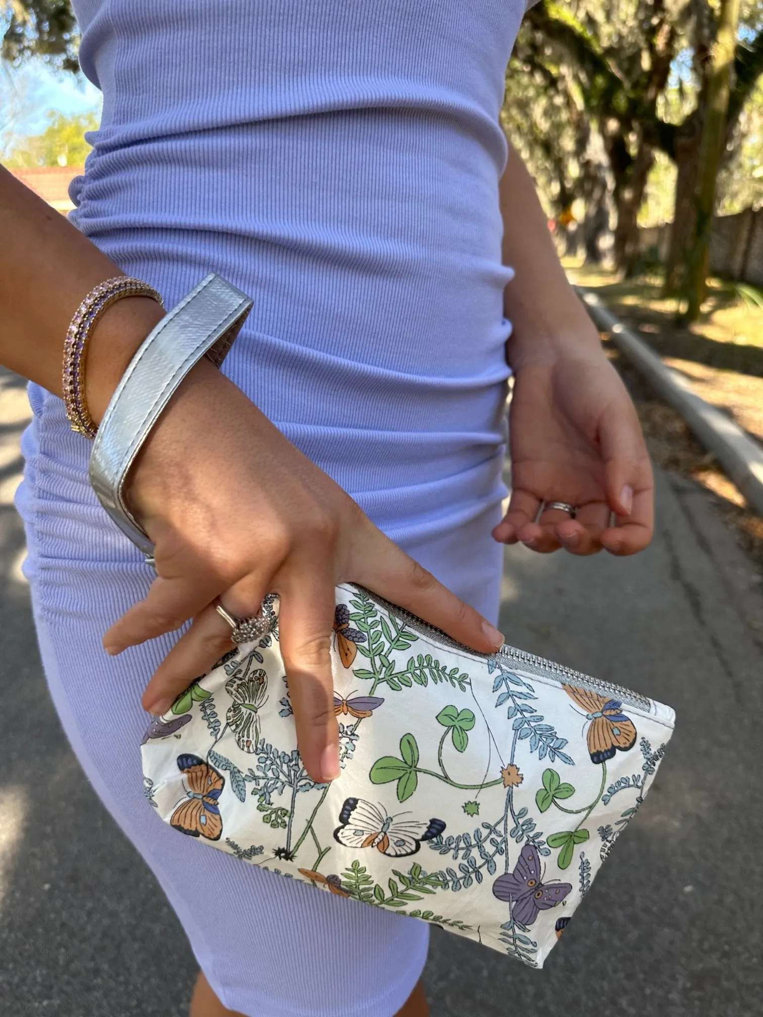 Zip Wristlet - Butterfly in the Wild on Shimmer White