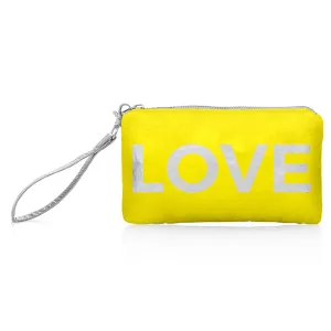 Zip Wristlet in Lemon Yellow with Silver LOVE